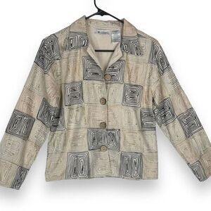 Vintage Y2K Units Linen Cotton Jacket Top Womens Petite Size Small Embroidered‎